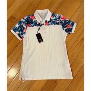 MAELREG Womens Golf Polo Shirt Size S White Tropical Floral Short Sleeve
